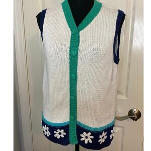 Vintage‎ Eagles Eye Sweater Vest Womens M Knit Ramie Daisy